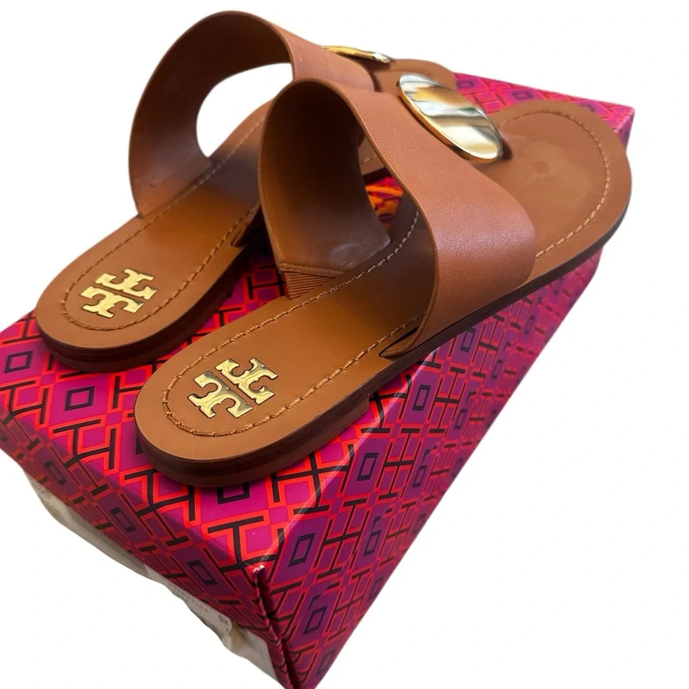 Tory Burch Patos Disk Leather Slides - Picture 1 of 6